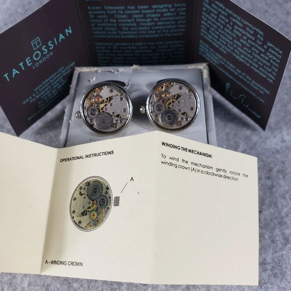 Tateossian London Mechanical‎ Cufflinks Sterling Silver Watch Movement Steampunk